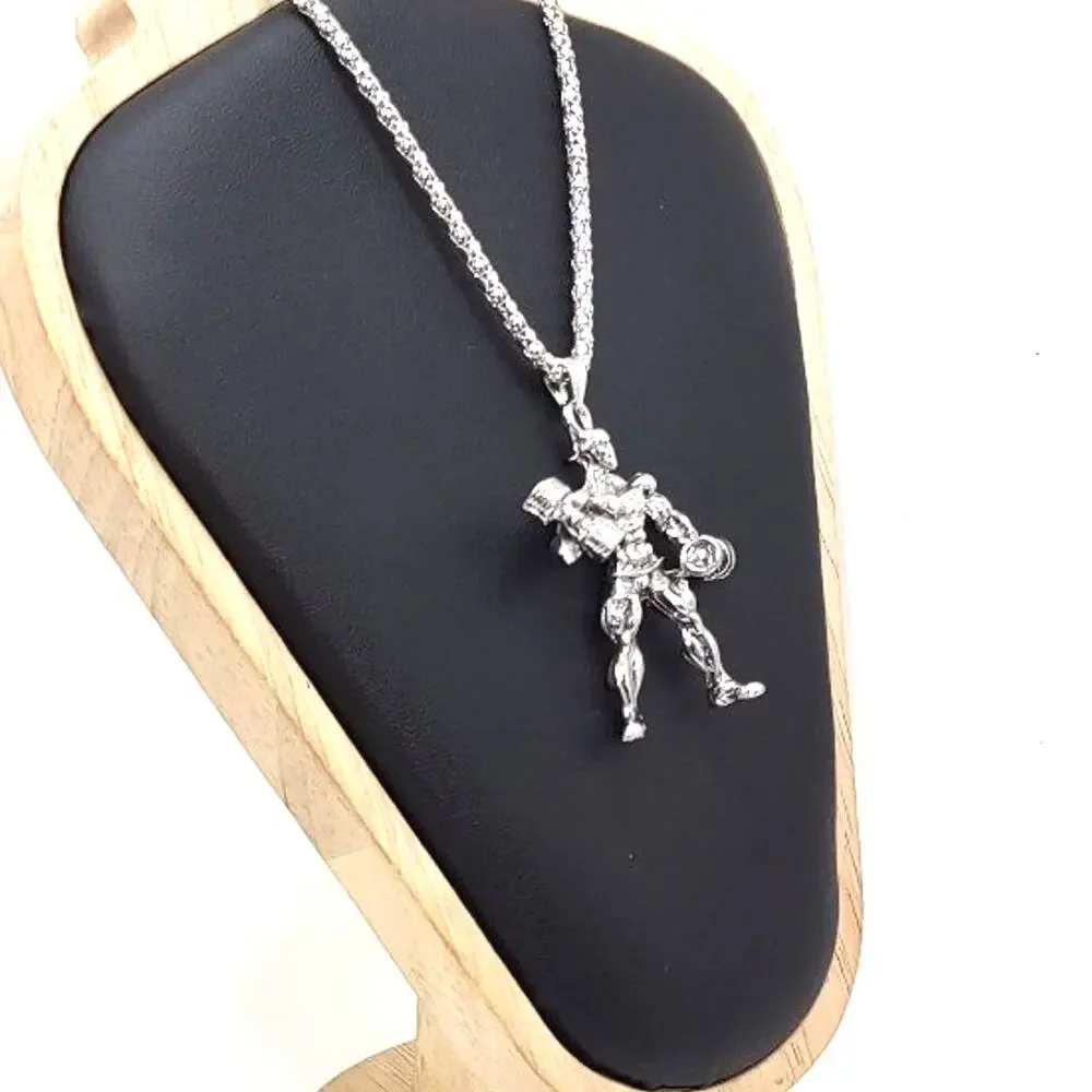 Stainless Bodybuilder Necklace Weightlifting Fitness Gym Bro Birthday Gift - NEW